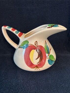Purinton Slip Ware Hand-Painted Ceramic Pitcher with Red Apple Motif